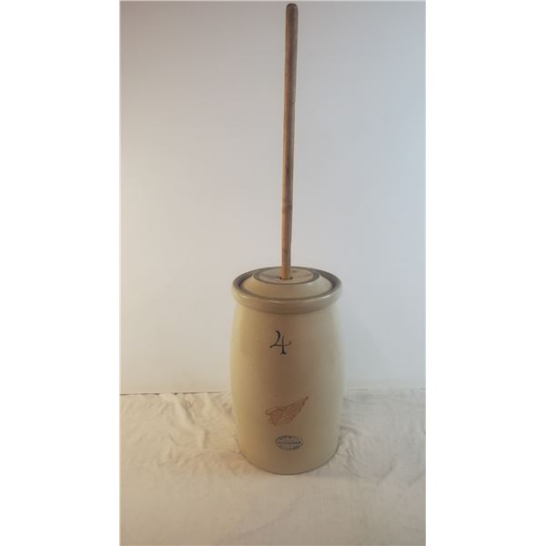 *Butter Churn 4 Gal Crock - 16" tall (with lid + wood churn)