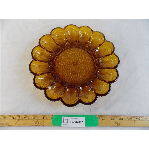 Amber (carnival glass?) deviled egg serving platter