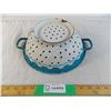 Image 1 : Vintage teal blue + white enamel colander