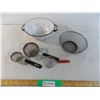 Image 1 : White Enamel colander + (4) vintage strainers