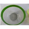 Image 3 : Small Glass bowl with green trim + Lime green ceramic bowl (USA #225)