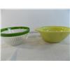 Image 4 : Small Glass bowl with green trim + Lime green ceramic bowl (USA #225)