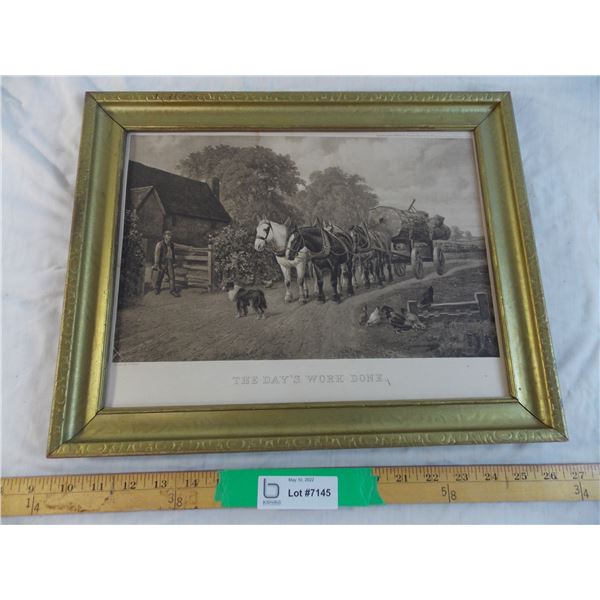 Antique engraving photo  The Days Work Done  - 17x14