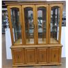 Image 1 : *Wood China Cabinet (2 piece) - working light, good condition - 64"Wx16.5"Dx77"T - Glass + Oak?