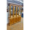 Image 2 : *Wood China Cabinet (2 piece) - working light, good condition - 64"Wx16.5"Dx77"T - Glass + Oak?