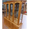 Image 3 : *Wood China Cabinet (2 piece) - working light, good condition - 64"Wx16.5"Dx77"T - Glass + Oak?