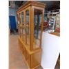 Image 6 : *Wood China Cabinet (2 piece) - working light, good condition - 64"Wx16.5"Dx77"T - Glass + Oak?