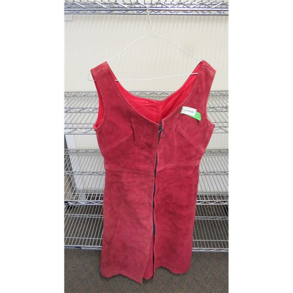 Vintage red leather zippered front dress - size 11/12