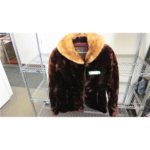 Ladies Hudson Bay jacket dark brown fur mink collar - size 14/16