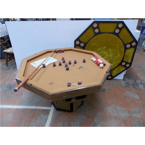 4 foot round table with mini snooker game + felt poker top / table top