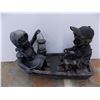 Image 4 : *Boy and Girl on boat - outdoor garden ornament (wood + ceramic) - 24" long