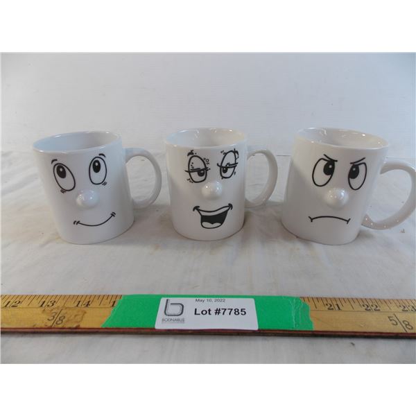 (3) face expressions coffee mugs