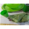 Image 5 : Green plastic dishes + green placemats + (2) green oven mitts