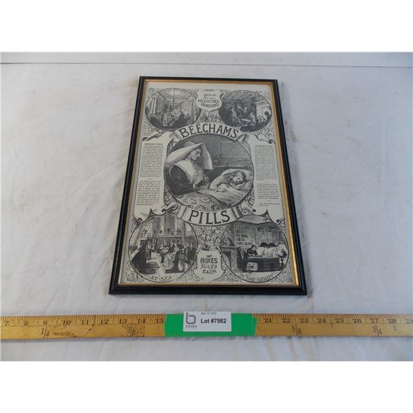 vintage framed advertisement - beecham pills