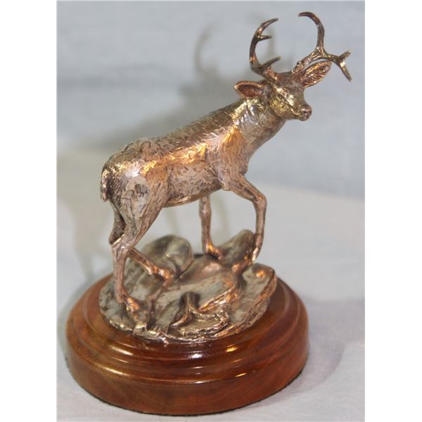 Geffree, Paul sterling silver sculpture, Whitetail buck, 1984, 1/5, 5" h x 4" x 3"
