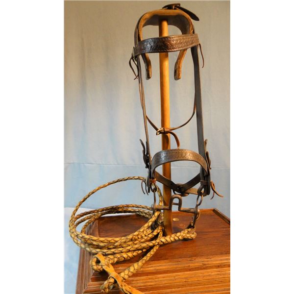 Al Furstnow Miles City Headstall w/iron bit, braided rawhide reins and fancy modern head stall