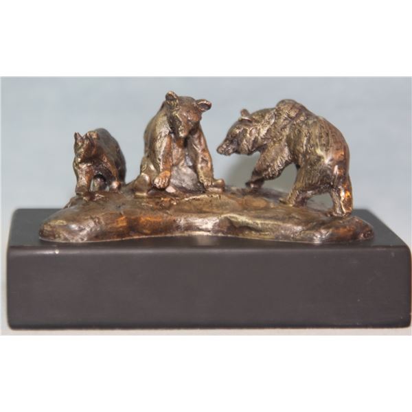 CM Russell foundation pewter sculpture, 3 bears, 2" x 4" x 2