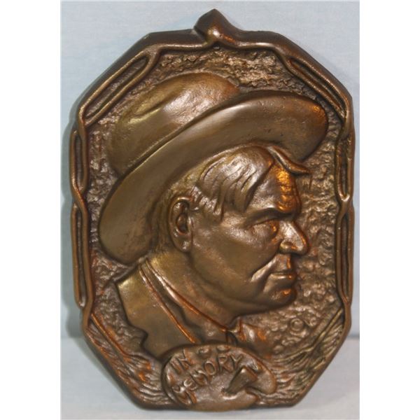 CM Russell bronze portrait, 9" x 6", unsigned