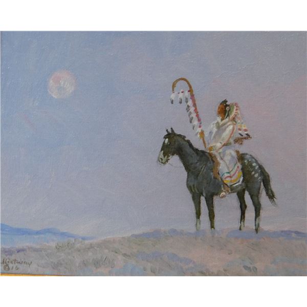 Jay Contway (1935-2016) oil on board, Chief Stick, 8" x 10", 2016