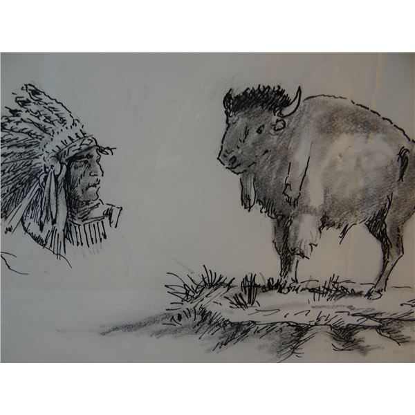 2 Joe Ricker, pen/ink,  16" x 19" & 8" x 14, framed