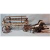 Image 1 : Vintage cast iron fire engine ladder wagon w/3 horses & driver, 8" h x 20" l