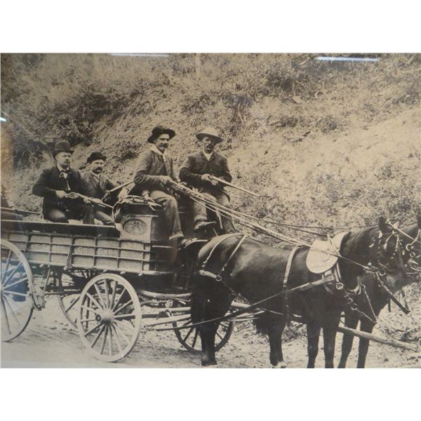 Vintage photo-Wells Fargo treasure wagon and guards armed with Winchester Repeating shotguns, with $