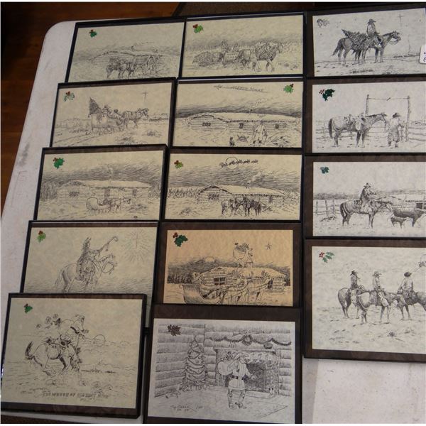 (15) Cheek, C. R. Xmas cards, framed, sells as a set, asstd. 1984-2010, all 9" x 7"