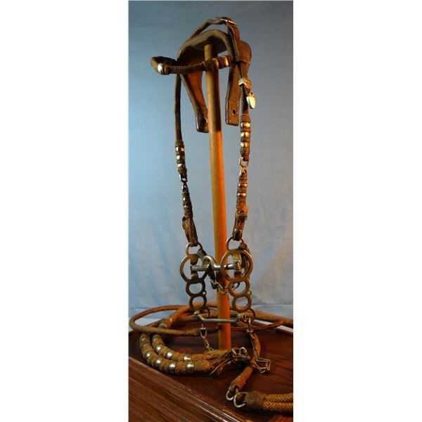 Visalia bit in 16 plait braided headstall w/silver trim and matching hackamore headstall