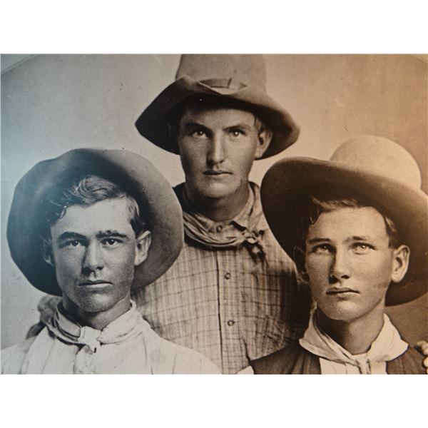 Vintage photo of three young cowboys, 32" X 42", framed