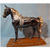 Image 1 : Spelter bronze black  horse w/silver saddle & mane, 11" x 12"