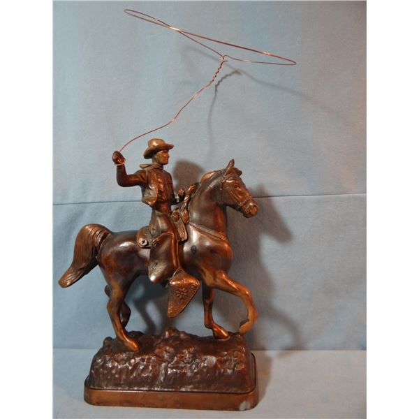 Spelter bronze ropin' cowboy, 9" x 14"