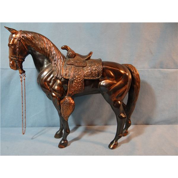 Spelter bronze horse w/saddle, 14" x 13"