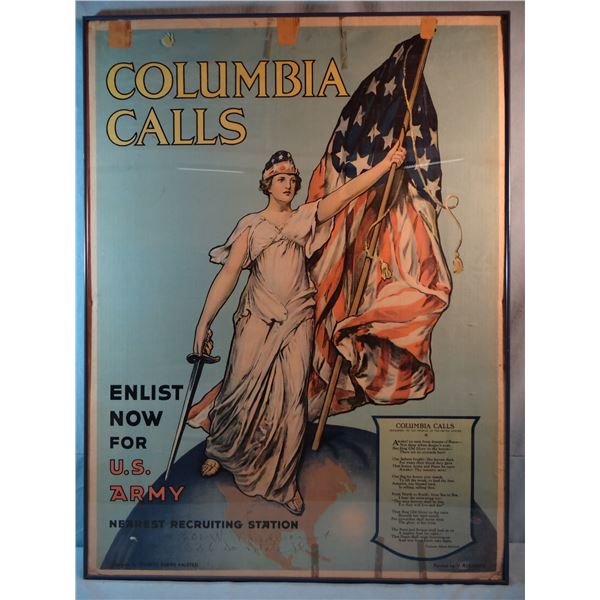 WWI poster, Columbia Calls, 40" h x 30" w