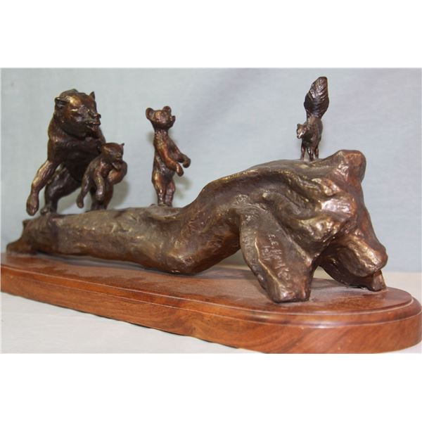 Heikka, E. E. bronze sculpture, Surprised, Bear Family & Skunk, 16/36, 8" h x 20" w x 4" d