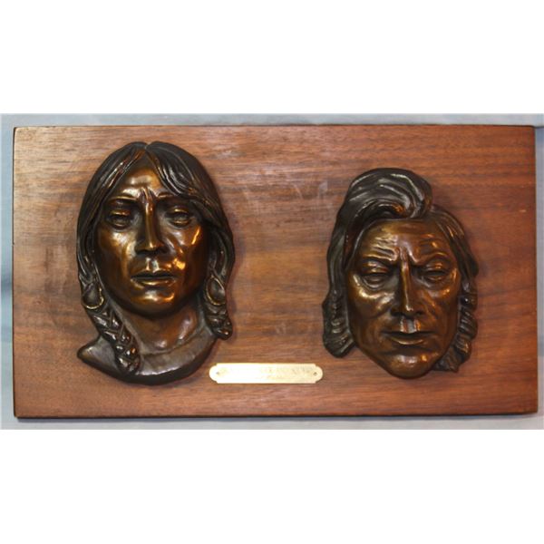 Heikka, E. E. bronze sculpture, Blackfeet Man & Wife, 21/110, 7"h x 5" w