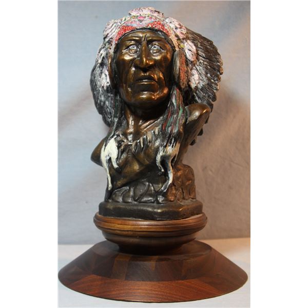 Heikka, E. E. bronze sculpture, Chief With War Bonnet, 1974, 3/35, 12" h x 6" w x 8" d