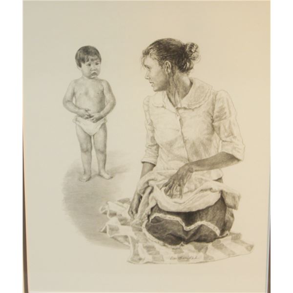 Greytak, Don original drawing, 10" x 12", Mother and Young Boy, framed