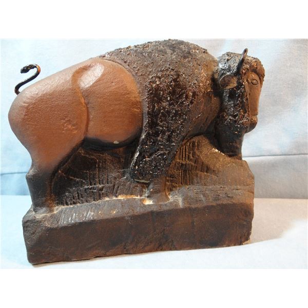 Chopwood, Hank sand stone sculpture, Buffalo Bull, 7" x 9", Hays, MT