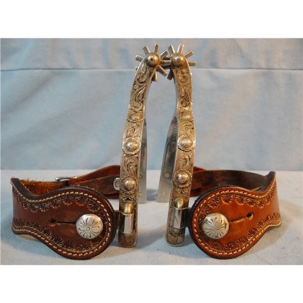 Fleming sterling silver mtd parade spurs, mint, ca 1950's
