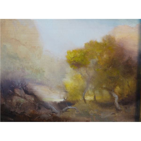 Nisbet, P. A.  oil on boad, Cottonwoods, Zion Canyon, 9" x 12"