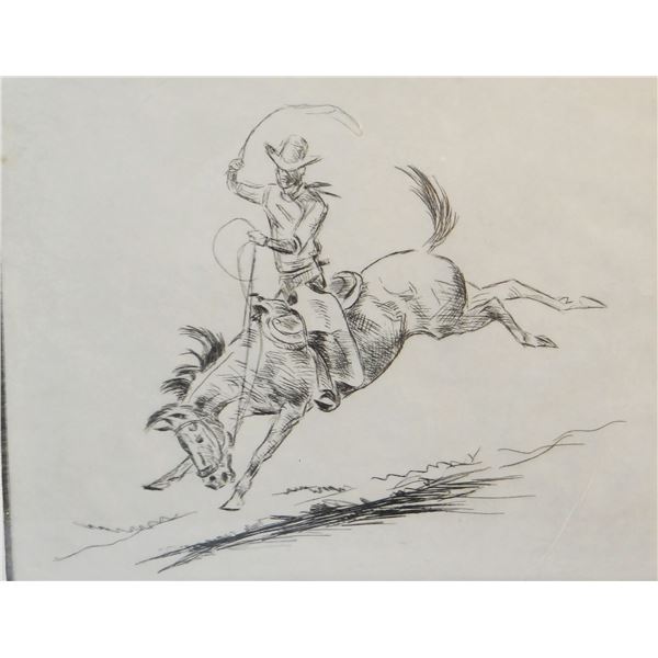 Powell, Ace, pen/ink, Bucking Horse, 7" x 5"