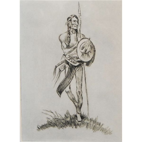 Powell, Ace, pen/ink, Standing  Indian, 7" x 5"