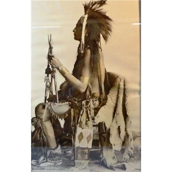 Huffman, L. A. original photo, Snake Whistle, Young Cheyenne warrior, 1879, 20"h x 14" w, framed