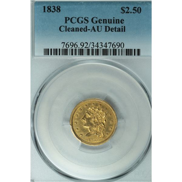 1838 $2.5 Classic Head, PCGS Genuine AU