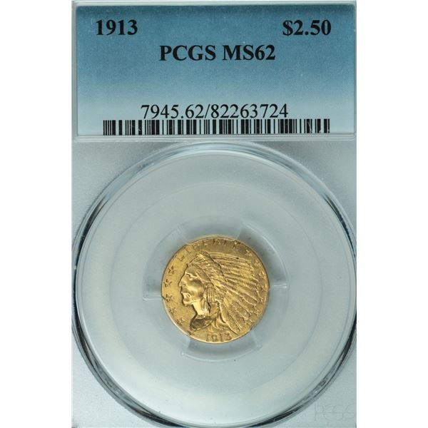 1913 $2.5 Indian Head, PCGS MS62