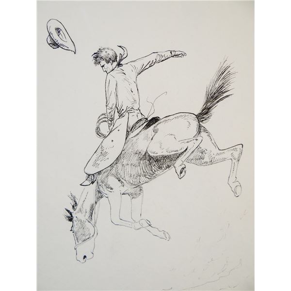 James, Will original pencil drawing, Taking The High Dive, unsigned, 8" x 9 1/2",  framed