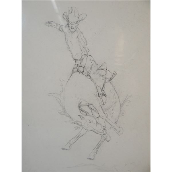 James, Will original pencil drawing,  Bucking Horse, unsigned, 8" x 11"