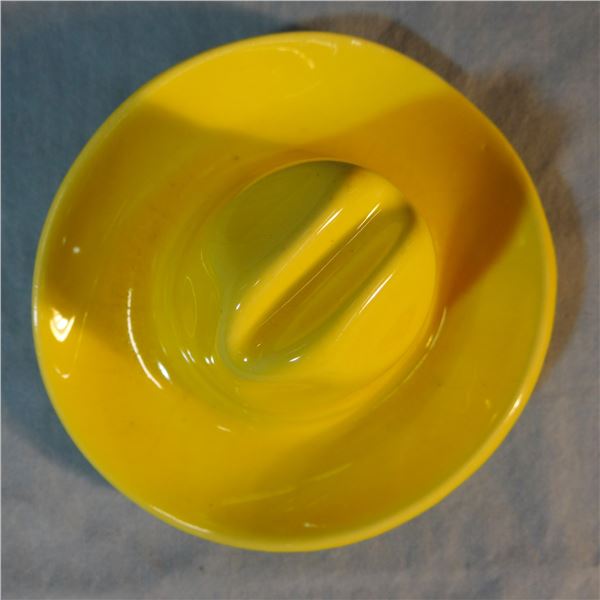 Brass  horse ashtray, 8" x 6" & Yellow hat pottery