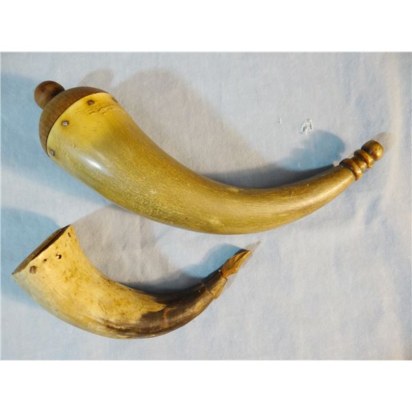 Indian beaded Victorian boot, 10" x 7" & 2 powder horns