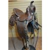 Image 1 : Heiser 13" saddle w/original saddle pockets, belonged to Dorothy Leipheimer, Butte.